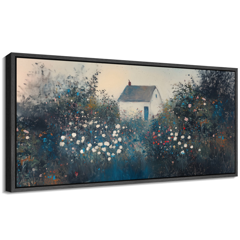 Art de jardin fleurs de jardin, décoration murale campagne bleu foncé, impression numérique sur toile giclée très grand