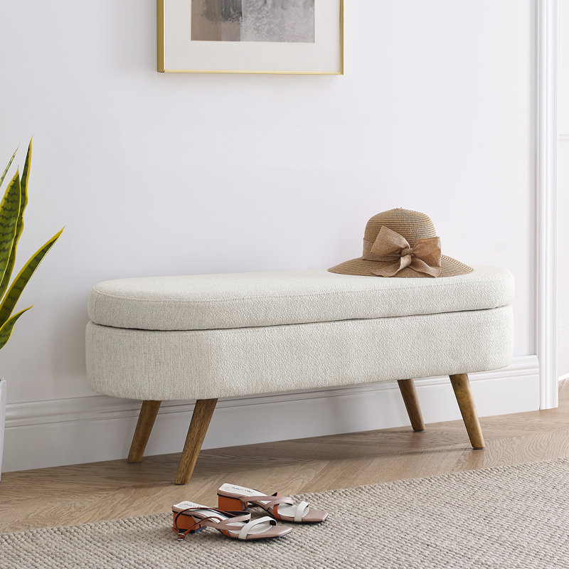 Beige Oval Storage Bench With Dependable Rubber Wood Legs - Adds A Touch Of Class Secure Offers Convenient, Beige