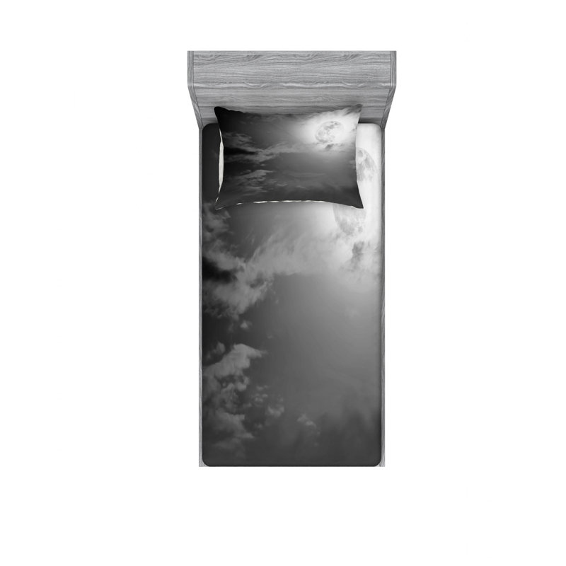 Ensemble de draps Full Moon and Clouds, Ensemble de draps pour lit simple avec drap-housse