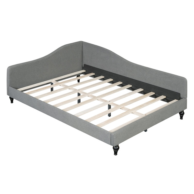 L-Shaped Linen Daybed, with Solid Wood Legs, Gray, Full