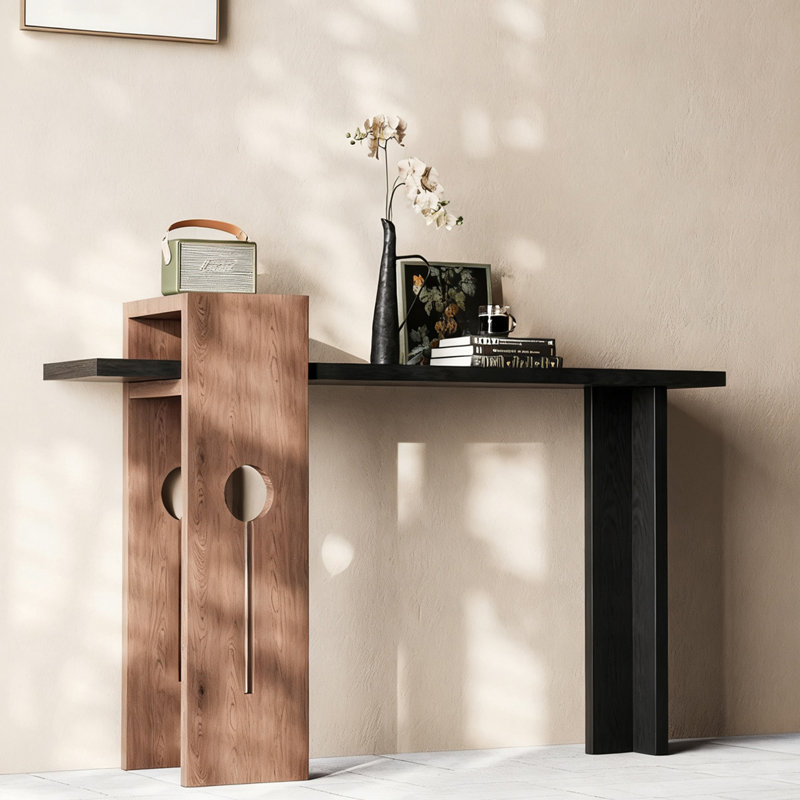 Modern-style solid wood console table, 33.4" H x 62.9" W x 14" D