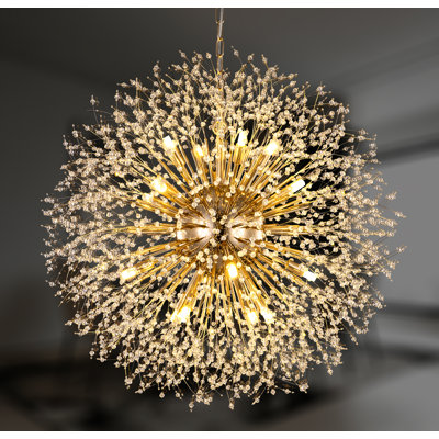 16 lumières - lustre sphérique Spoutnik en cristal doré à intensité variable pour le salon et la salle à manger