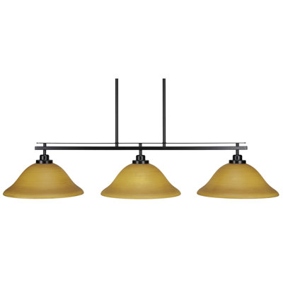 Merha 3 Light Island Light Shown In Matte Black Finish With 12" Linen Glass
