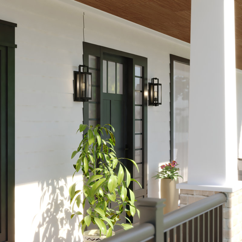 Bergina 16.25 in. H 1-Light Matte Black Contemporary Outdoor Wall Sconce made of Durable Metal, Clear Glass Shade, LED Compatible, Use for Exterior Porch Patio Front Door or Garage