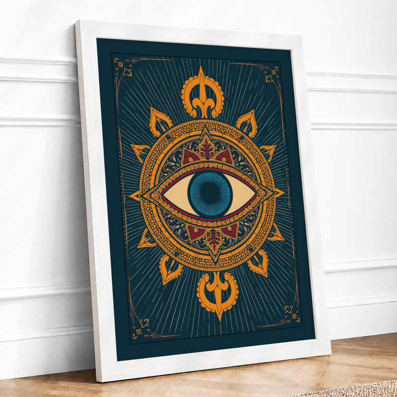 Eye of the Mandala Geometric - Framed Print, A2 - 59.4 x 42.0 cm, White