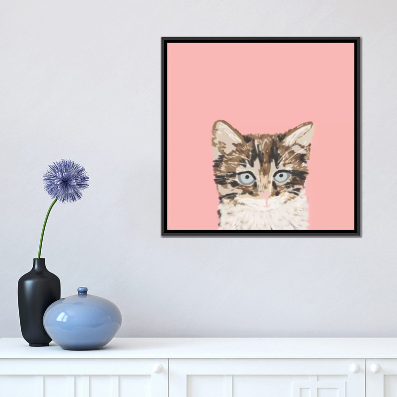 Chat, impression sur toile tendue, H 18 po x l 18 po x P 1,5 po, Toile avec cadre noir, Pas de tapis