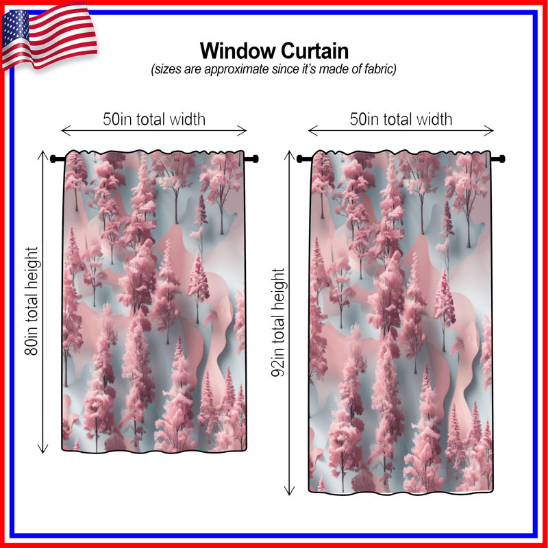 Pink Trees Landscape Window Curtains, Trees Sheer & Blockout Curtains - 1 Panel, 50 po x 80 po - 1 panneau, Blockout