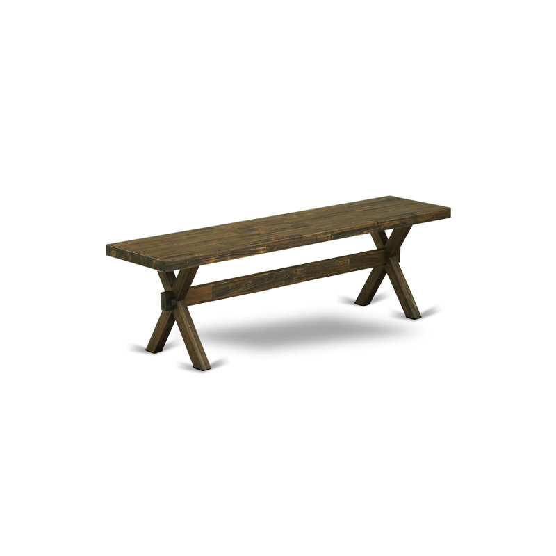X-Style Modern Kitchen Bench with Wooden Seat, Distressed Jacobean Finish., 18" H x 15" W x 60" D, Distressed Jacobean/Brown