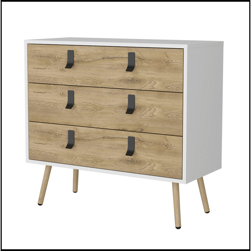 Commode 3 tiroirs blanche et macadamia