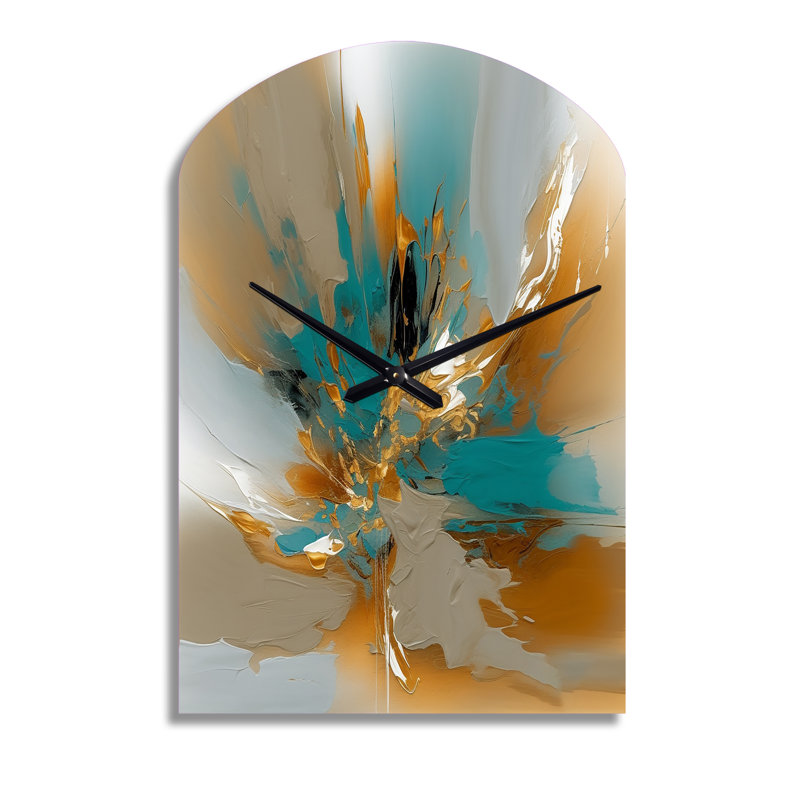 Horloge murale asymétrique en métal or et turquoise, encre dorée et turquoise, Médium
