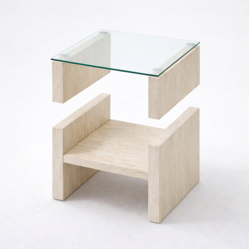 Table de bout carrée en verre avec tablette de rangement Meridian - 20 po x 20 po