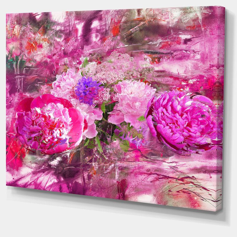 Pivoines roses, impression sur toile tendue, H 30 po x l 40 po x P 1 po