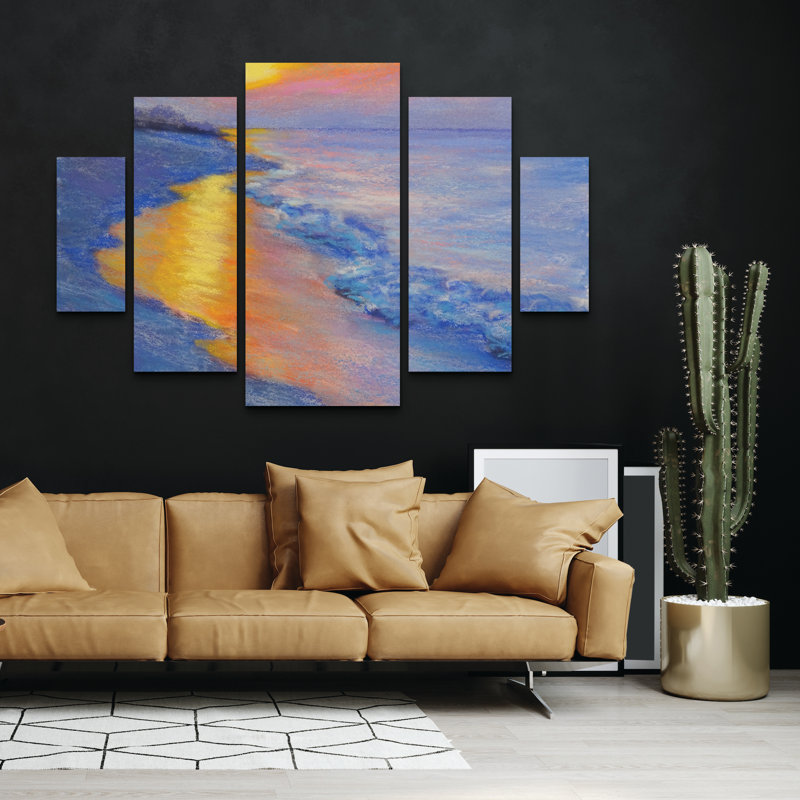 Ensemble de 5 panneaux muraux - Rita Kirkman «Beach Sunrise 5», art mural sur toile pour le salon, la chambre à coucher ou le bureau 