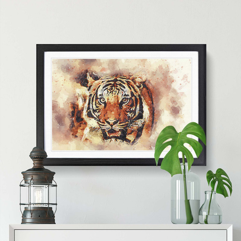 Tiger in Abstract - Picture Frame Painting Print, Black, 50cm H x 76cm W x 2cm D