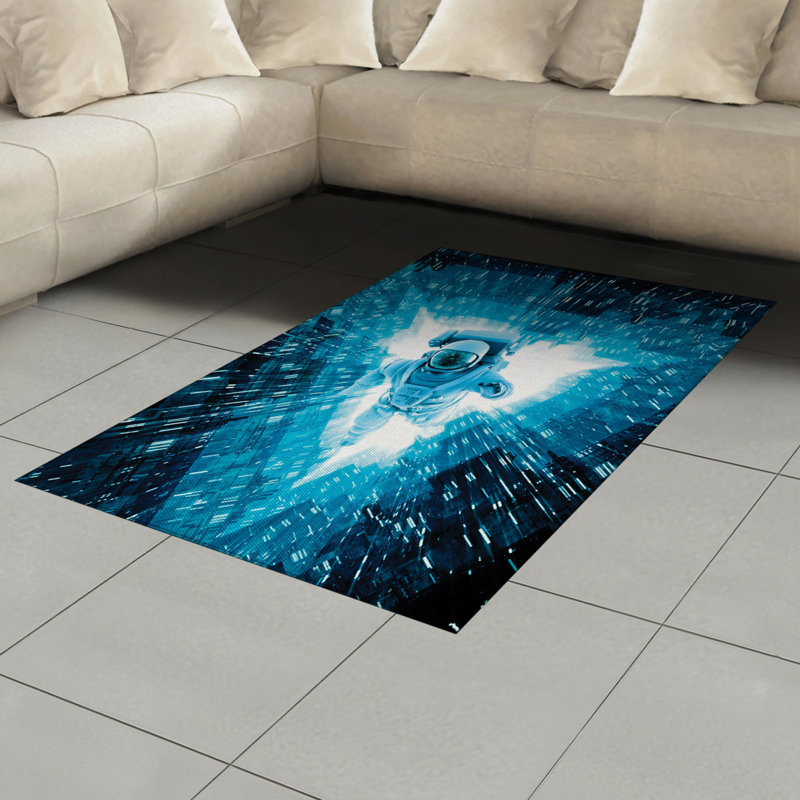 Astronaut High Density Long Fiber Poly Threads Decorative Area Rug Carpet, Rectangle 4' x 5'8"