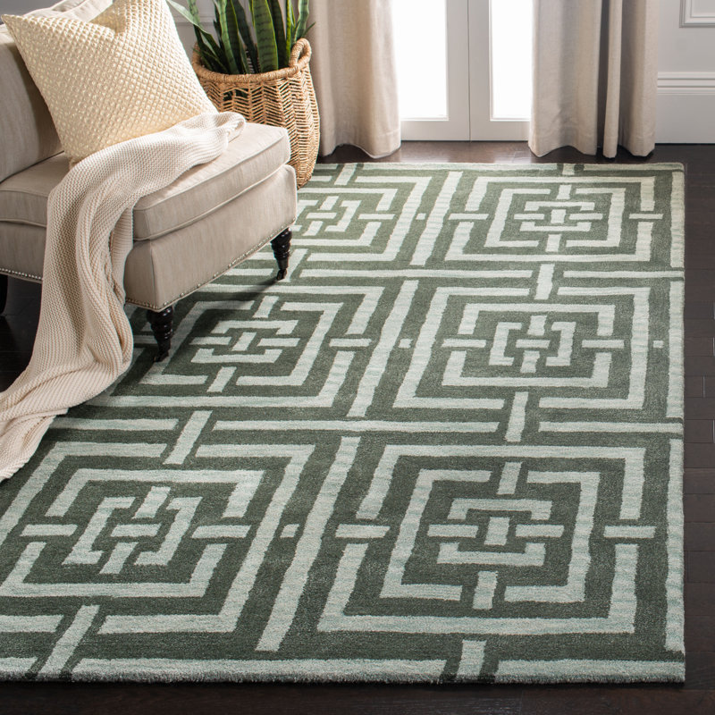 Tapis vert en laine touffeté à la main Secaucus, Rectangle 4 pi x 6 pi