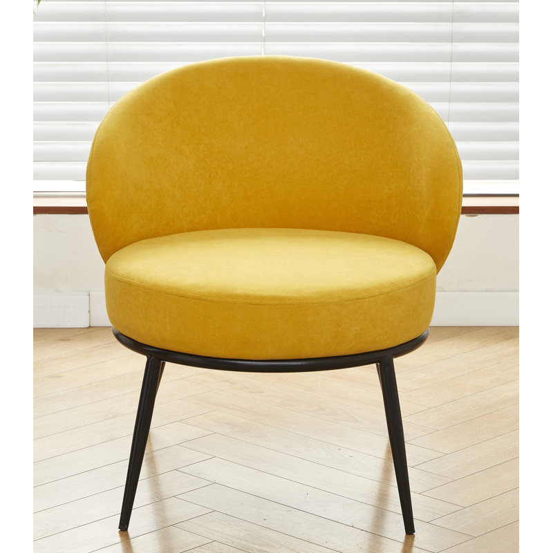 Velvet upholstery metal leg accent chair, Yellow Velvet