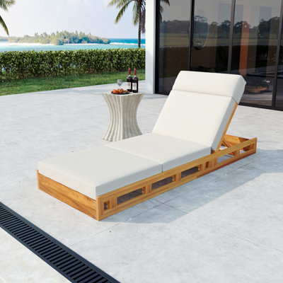 ENSEMBLE DE CHAISE LONGUE AVEC APPUI-TÊTE, BOIS D'ACACIA AVEC COUSSINS DE SALON RÉSISTANT À L'EAU (CRÉME ET 3 PLIERS ET 4 POUCES) - VERSION ASSORTIE GRIS FONCÉ / BEIGE disponible