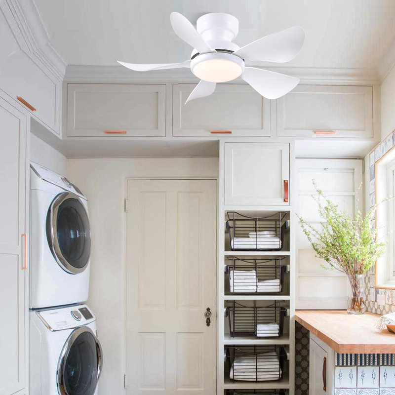 32" Flush Mount Low Profile Ceiling Fan With Light And Remote/app Control, 32" Wide, White