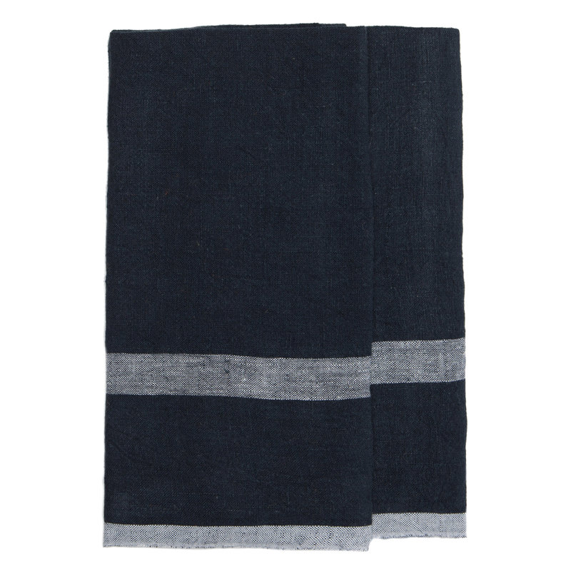 Laundered Stripe Tea Towel Kitchen Towel, Indigo/White