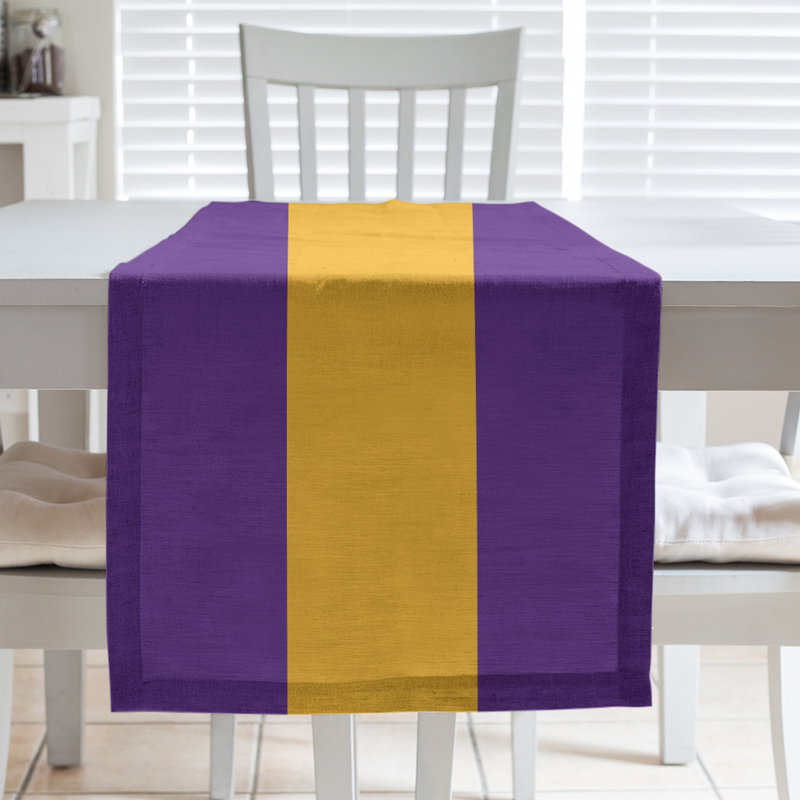 Los Angeles LA Basketball Table Runner, 90" L x 16" W, Purple/Gold/Purple, Poly Twill