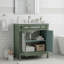 Ensemble de meuble-lavabo de 30 pouces rétro vert + bleu, lavabo en céramique, meuble-lavabo en bois massif avec tiroir rabattable, lavabo simple sur pied
