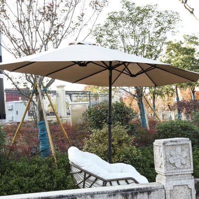 Parasol de jardin rectangulaire de 14,8 pi - Kaki - Fonctionnement pratique pour système d'ouverture / fermeture à manivelle double face facile près de la piscine