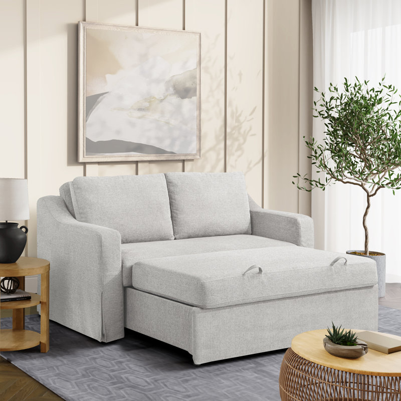 Serta Harvey 66.1" Convertible Loveseat, Full-Size Sleeper, Easy Assembly, Textured Woven Fabric - Linen