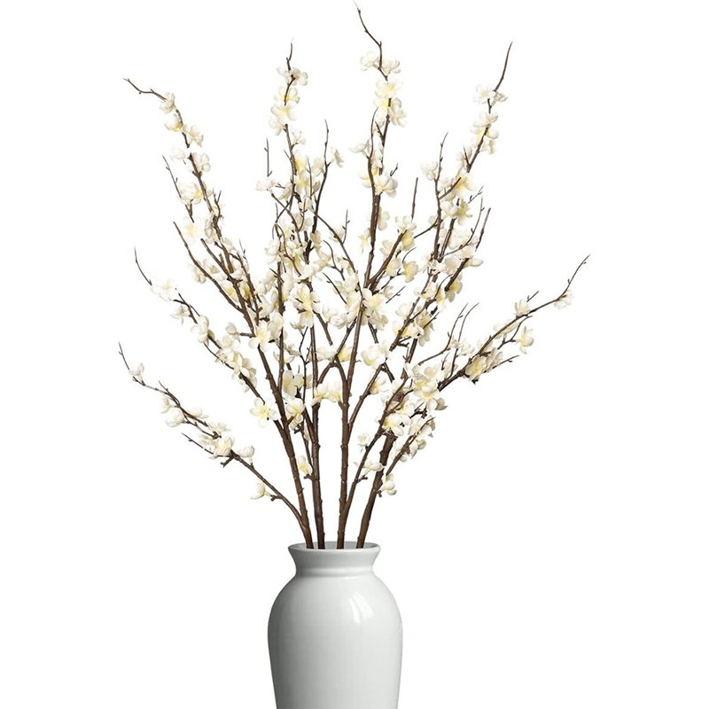 4 branches de fleurs de cerisier artificielles, fausses longues fleurs blanches pour le printemps, la maison, le mariage, la fête, le centre de table