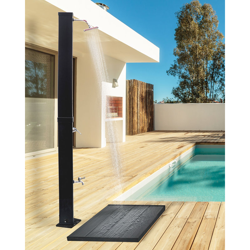 YARACUY Solar Powered Temperature Controlled Stainless Steel Free Standing Outdoor Shower and Footwash Spout
