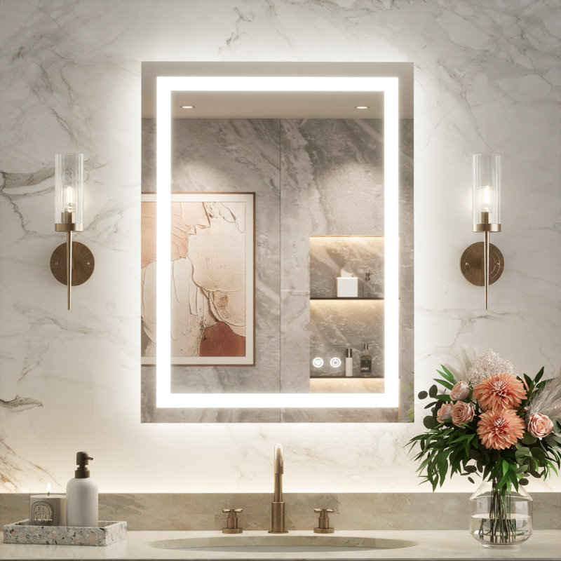 Cardier Front and Backlit Wall Mount Bathroom LED Vanity Mirror with 3-Color Adjustment, Shatterproof, Tempered Glass