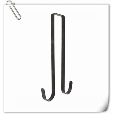 Porte-couronne 12 po à double face au-dessus de la porte - Grand crochet en métal pour porte de guirlande de Noël - Peut contenir 2 couronnes avec ce support à 2 côtés - Métal robuste de qualité supérieure noir