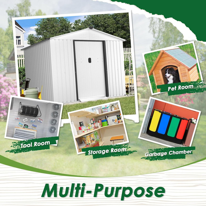 8 ft. x 6 ft. White Metal Outdoor Storage Shed
