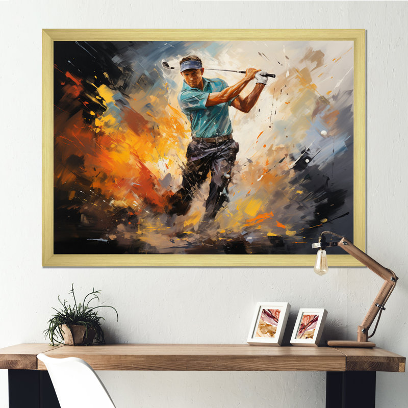 Golf Dynamic Drives II - Sports Wall Art Living Room, H 12 po x l 20 po x P 1 po, Encadrement doré