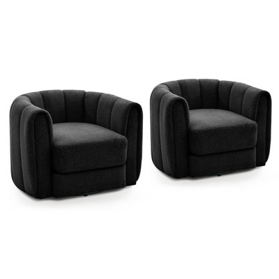 Modern Swivel Barrel Accent Chair. 360° Fabric Upholstered Armchair with Striped Backrest & Plush Padding