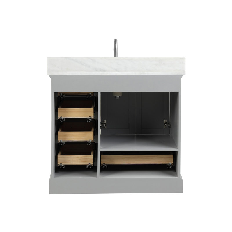 Meuble-lavabo simple 37 po avec plateau en marbre de Carrare et miroir Bartonsville, Gris