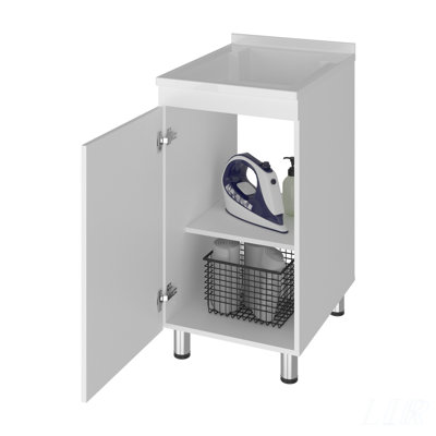 Darwin Freestanding Utility Tub and Sink Cabinet with One Door for Hidden Interior Storage, Perfect for Laundry Rooms or Garage