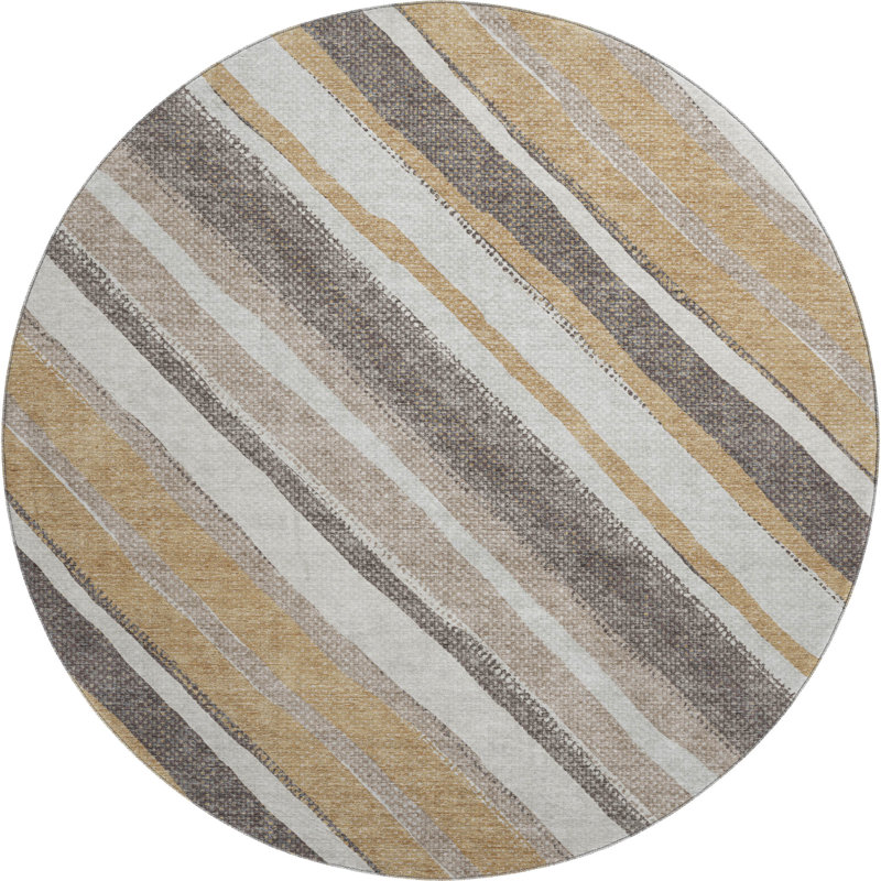 Premium Machine Washable Mayfield AMF2282 Striped Rug, Gold, 8' Round