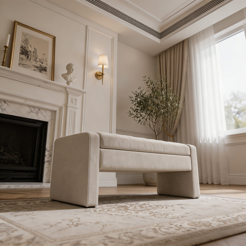 Banc de rangement rembourré moderne de 50 po avec siège capitonné