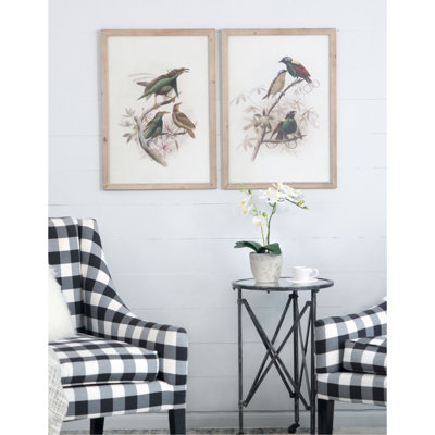 2 oiseaux, art décoratif encadré, 19,5 x 27,5 po, multicolore, deux images en bois de 19,5 x 27,5 po, couleur vive, cadre brun