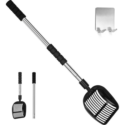 Metal Cat Litter Scoop Detachable Long Handle Deep Shovel Wide Slits Hang Hook