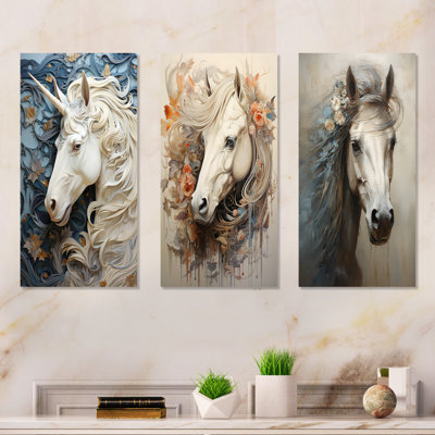 Minimalism Unicorns - Unicorns Canvas Art Print Set Of 4