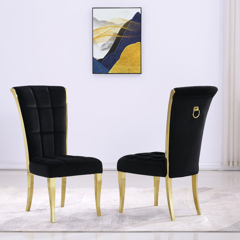 Chaise d'appoint rembourrée en velours noir Hrithvik