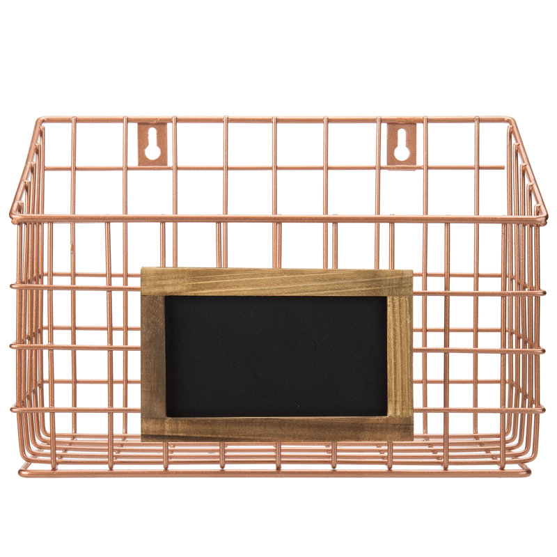 Wall 3 Piece Storage Organiser with Wall Baskets and Chalkboard, Copper
