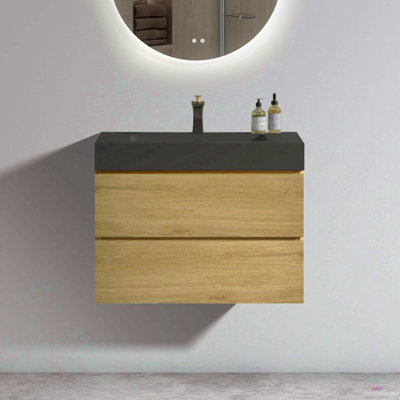Meuble-lavabo mural 30 po avec lavabo, grand meuble-lavabo flottant mural pour salle de bain moderne, lavabo une pièce SANS drain, pré-assemblé