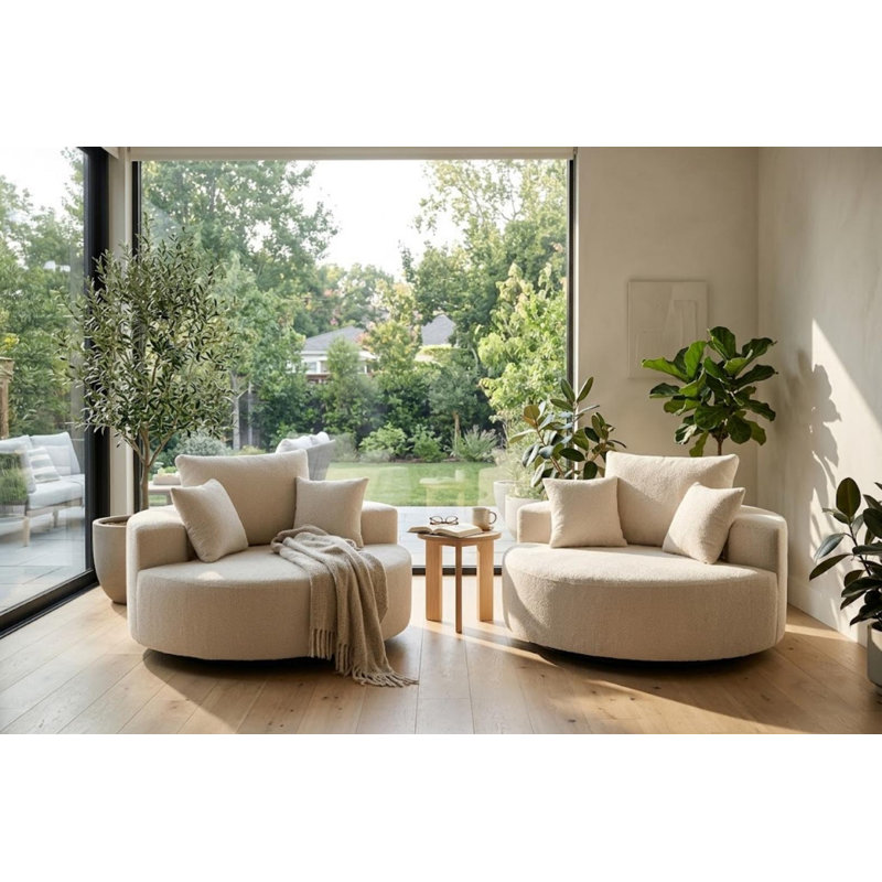 55" Wide Compression Oversized Round Pillow Back Sofa With Cotton Blend Upholstery Cushions Modern Comfy Lounge Seating(Set Of 2)