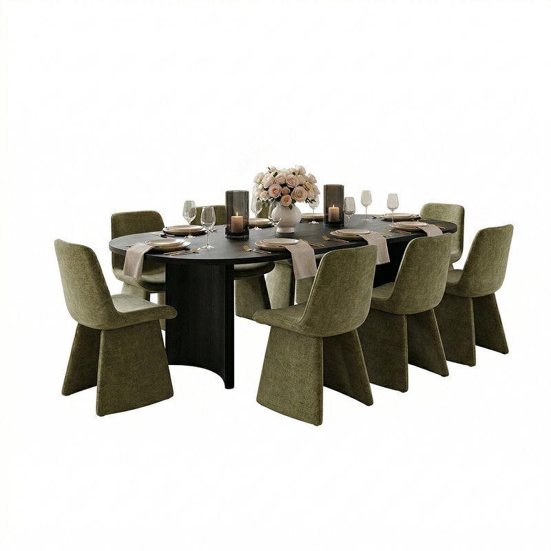 Ensemble de table de salle à manger moderne 79 "pour 8 personnes avec chaises rembourrées Modern, Vert