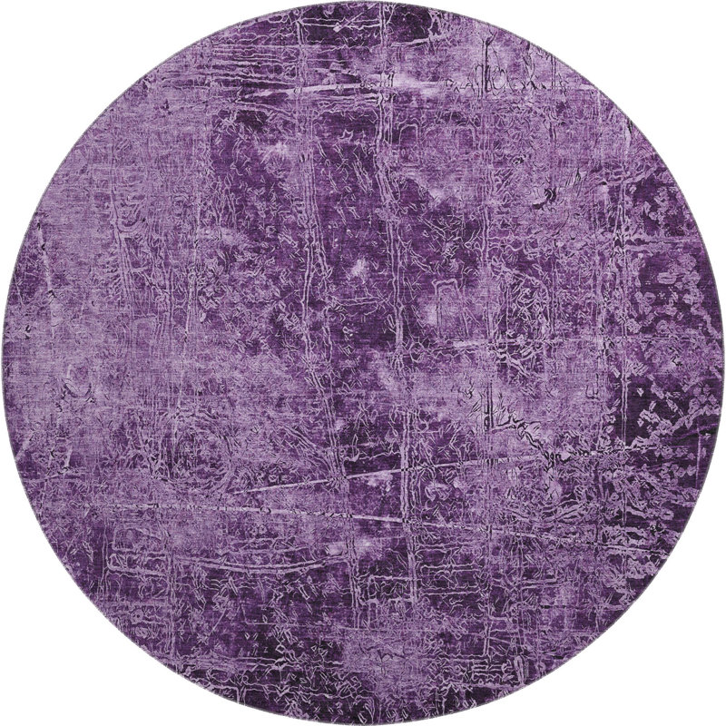 Cerrito AMF559 Machine Washable Premium Purple Rug, Rond 8 pi