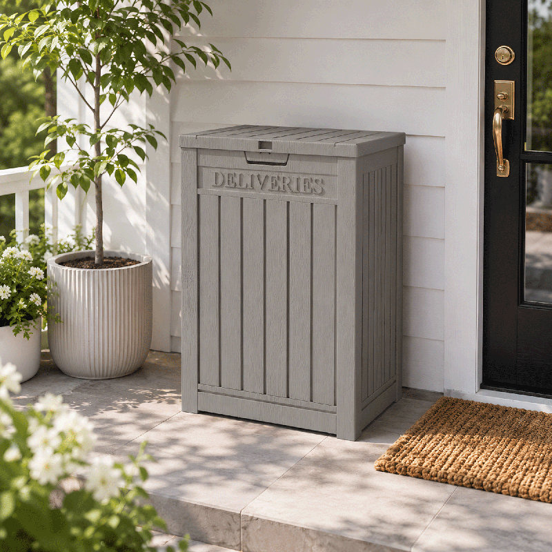 55 Gallon Resin Deck Box, Lockable Outdoor Storage For Package Delivery Patio Yard Organizer, Brown