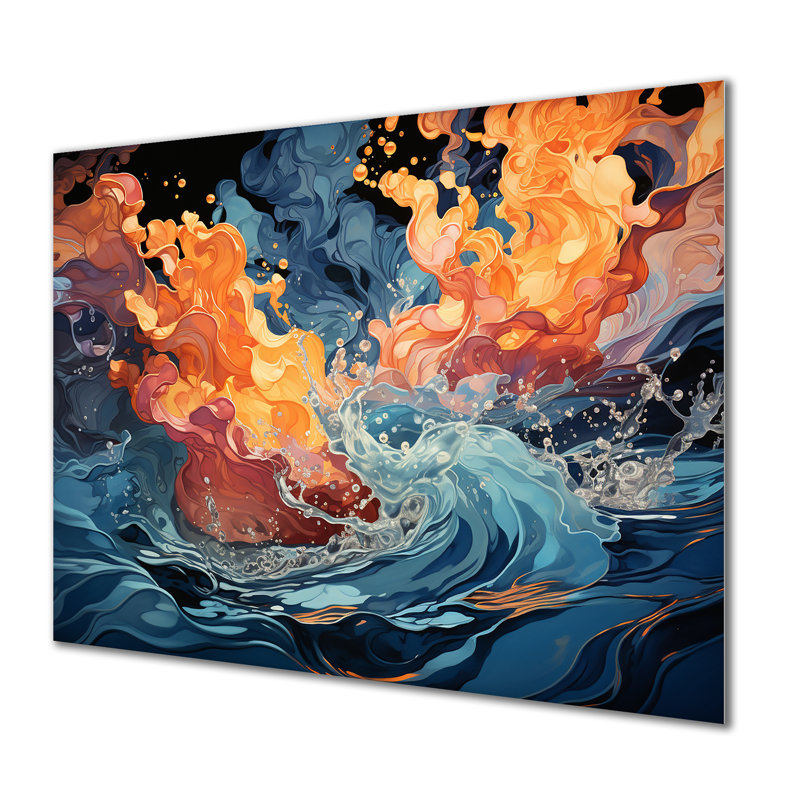 Orange et bleu abstrait «Rolling Tides» - art mural en métal Vagues, H 12 po x l 20 po x P 1 po